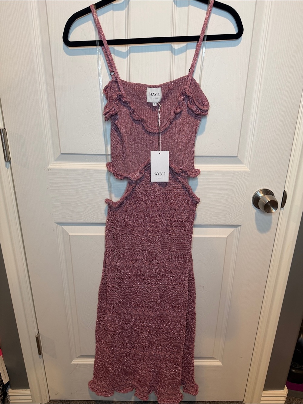 Misa Los Angeles Rose Pink Knit Midi Dress with Cutouts